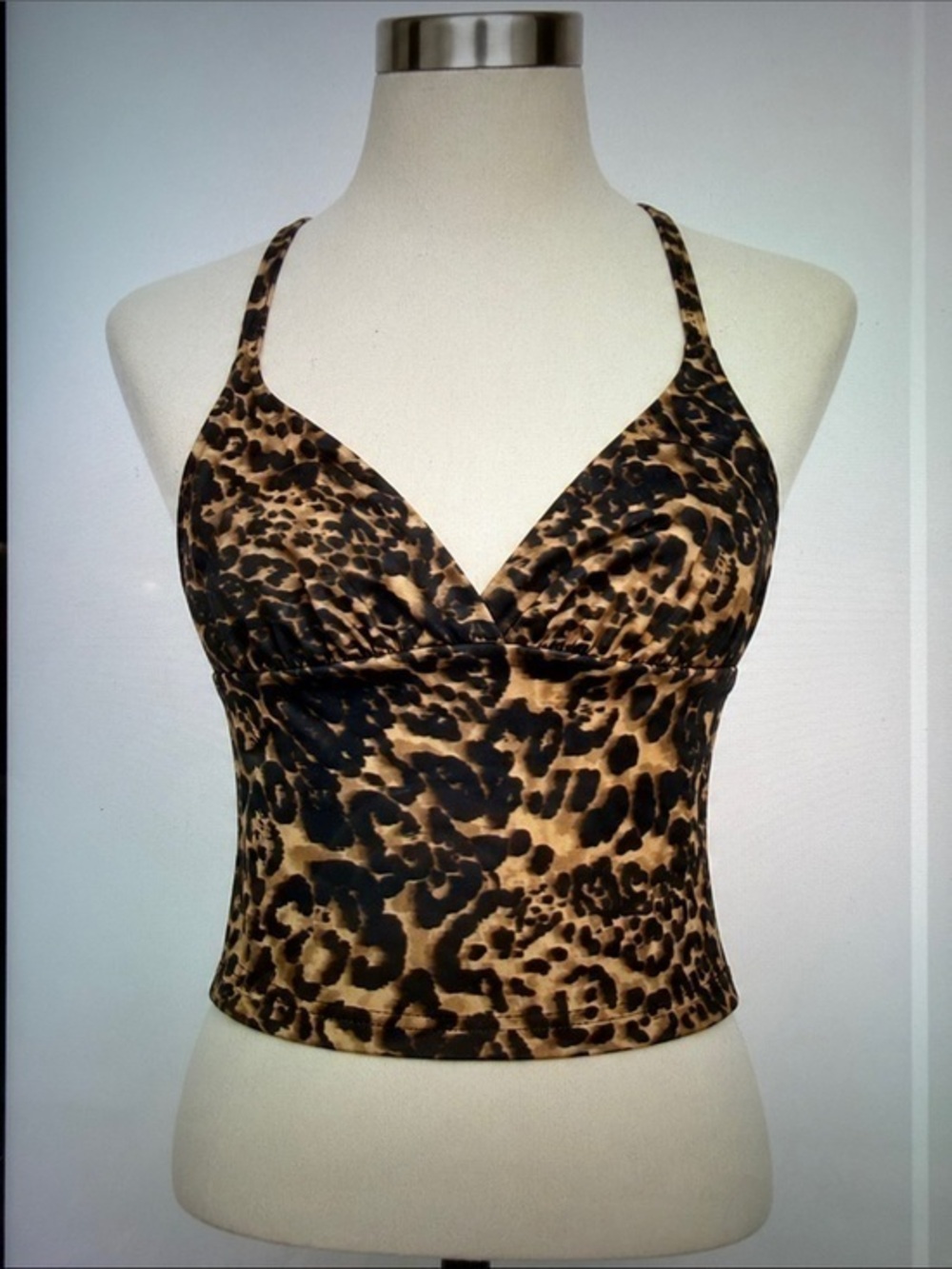 PRINCESS POLLY LEOPARD PRINT CROSS BACK CROP TABK TOP US 2 AU 6